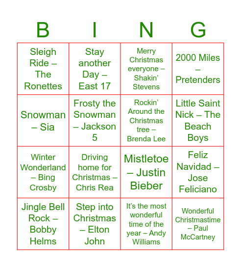 Chrimbo Bingo Card