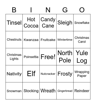 Family Christmas Bingo Card