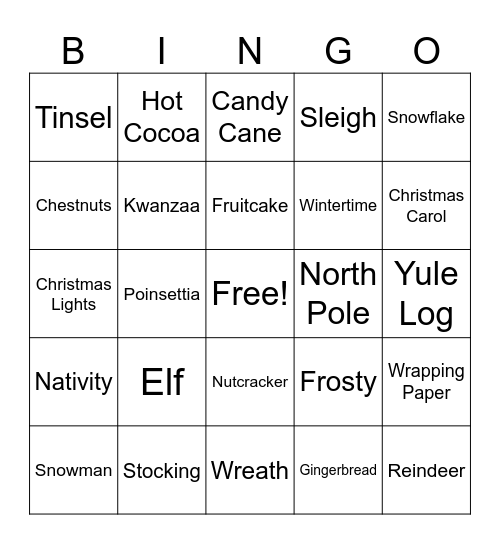 Family Christmas Bingo Card