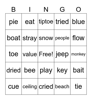 Vowel Team Bingo Card