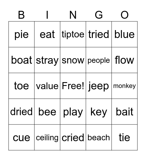 Vowel Team Bingo Card