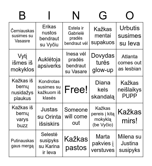 Klasės Bingo Card