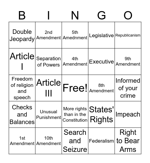 Government Review Bingo Card