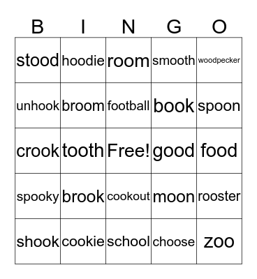 oo sound Bingo Card