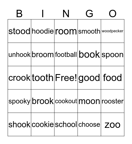 oo sound Bingo Card