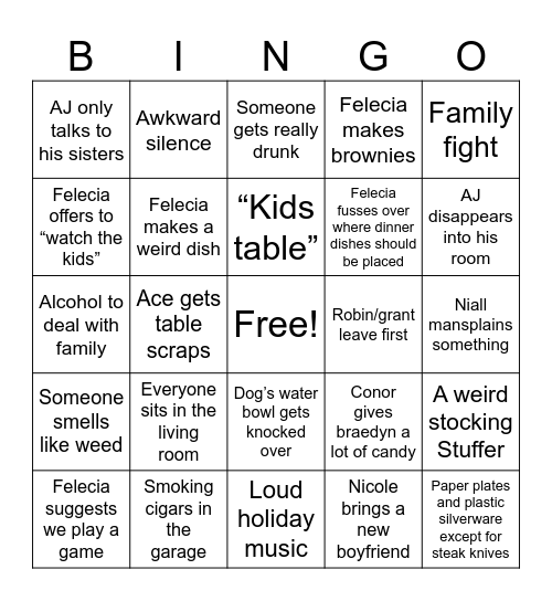 Christmas Dinner Bingo Card