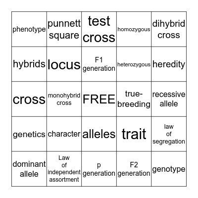 Genetics Vocabulary Bingo Card