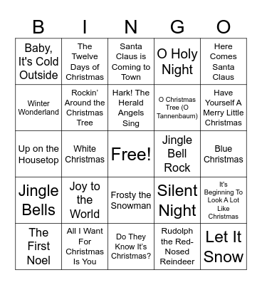 Christmas Song Bingo Card