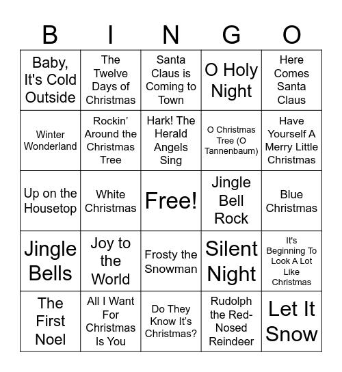 Christmas Song Bingo Card