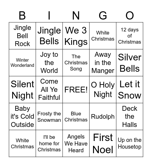 Christmas Carols Bingo Card