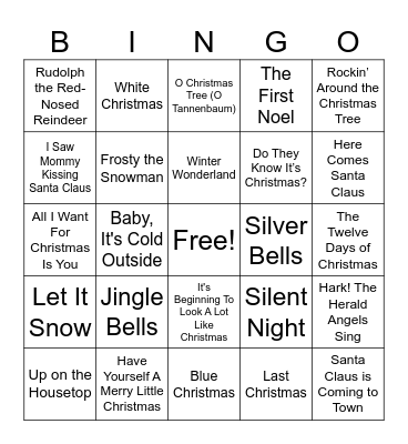 Christmas Song Bingo Card