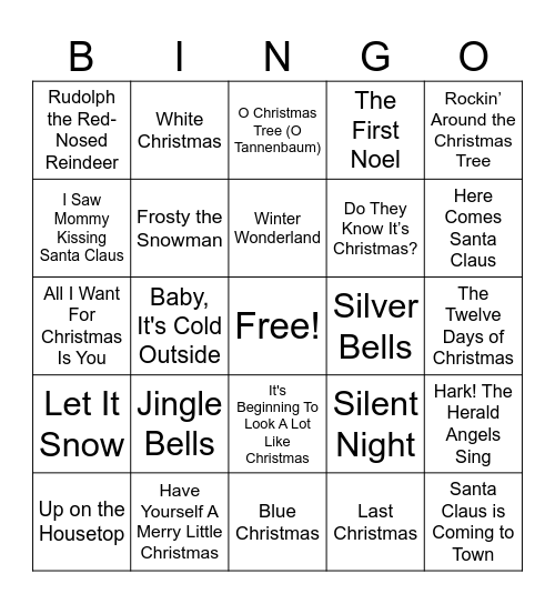 Christmas Song Bingo Card