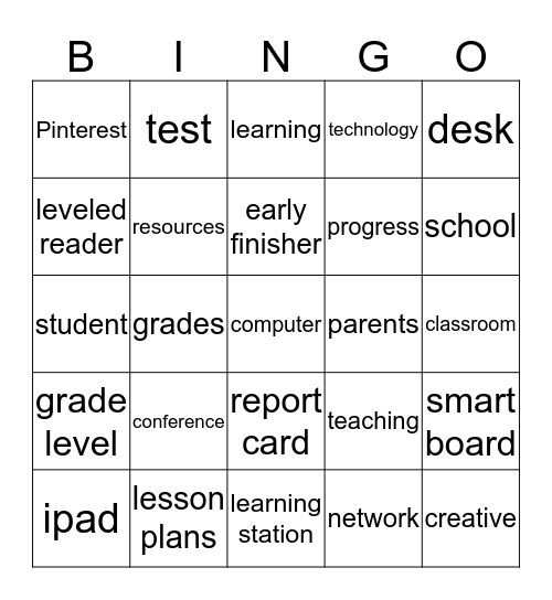 Teacher Bingo Card