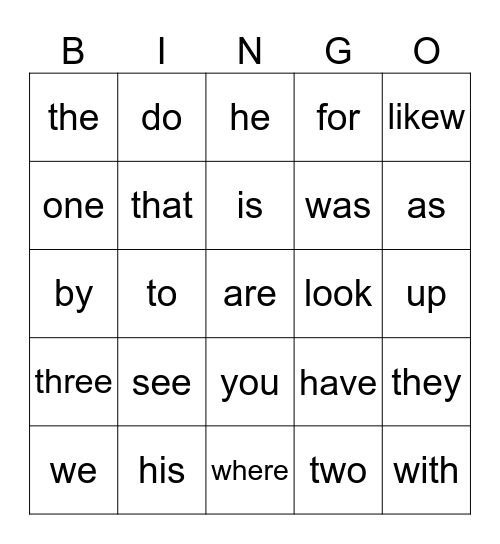 My Literacy 1-6 Bingo Card