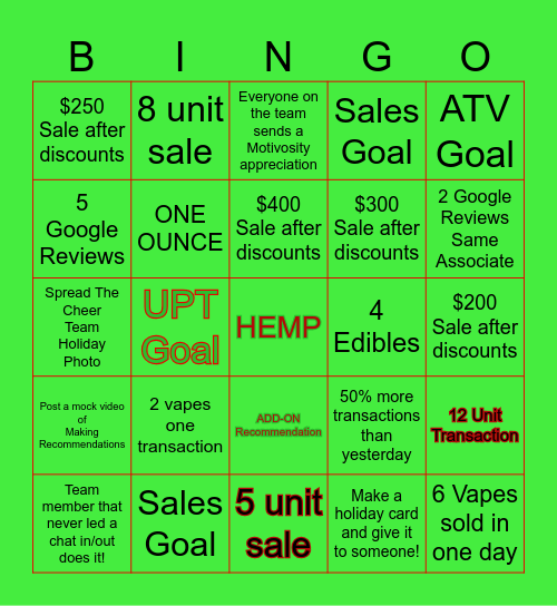Season's Greenings!!! Bingo Card