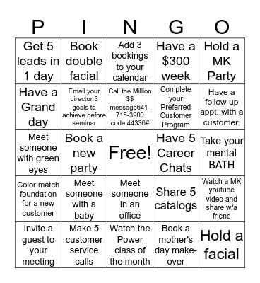 PINGO Bingo Card