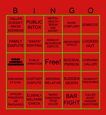 POLICE CHRISTMAS BINGO Card