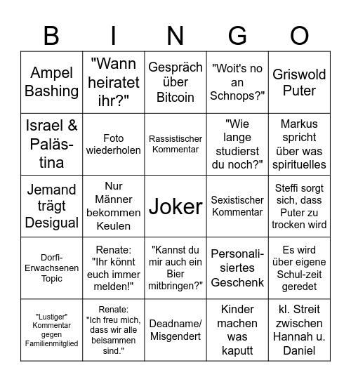 Lax Weihnachtsfeier Bingo Card