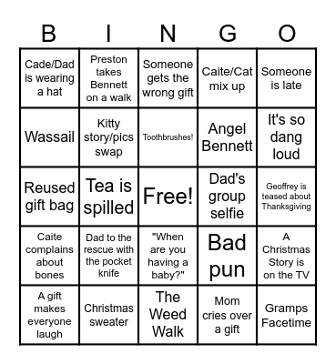 The Leger Family Christmas Bingo Card