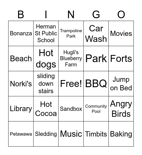 Peirce Family Bingo Card