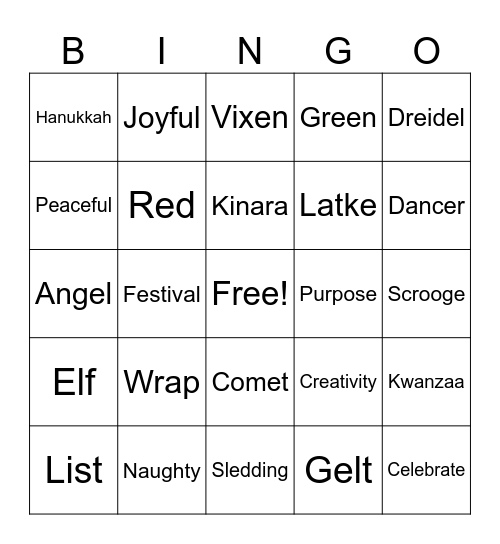 Holiday Bingo Card