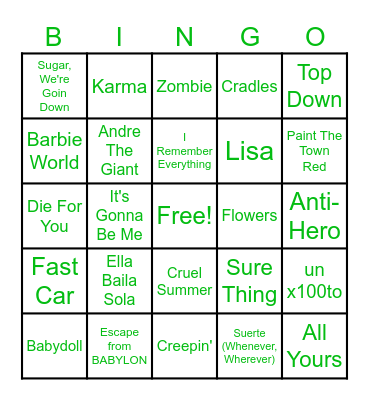 2023 (Spotify) Wrapped Bingo Card