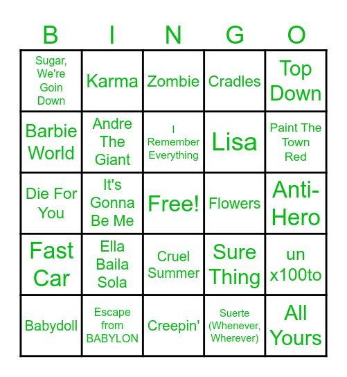 2023 (Spotify) Wrapped Bingo Card