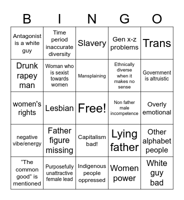 Woke TV Bingo Card