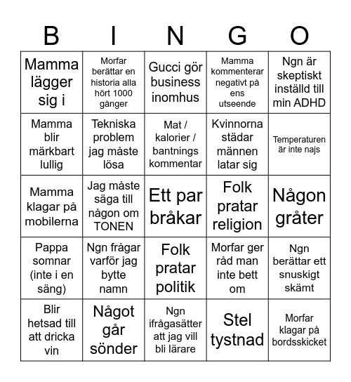 Julhelg med familjen Bingo Card