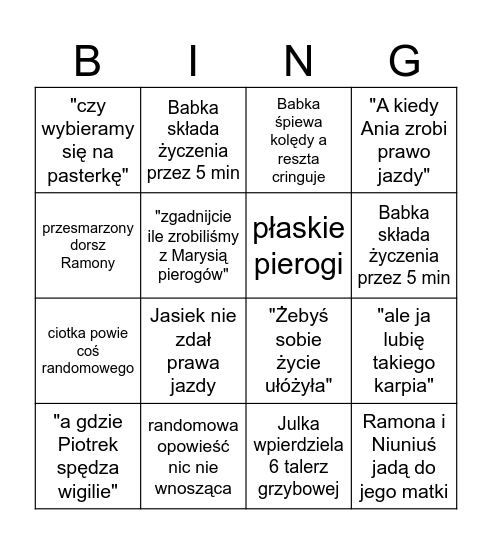 Wigilijne Bingo - edycja Kmieciki Bingo Card