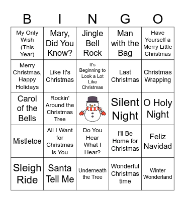 Holiday Songs Bingo Card