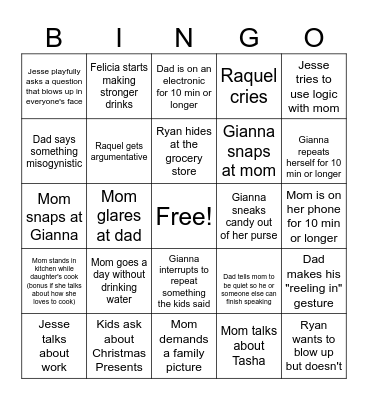 Family Bingo Card