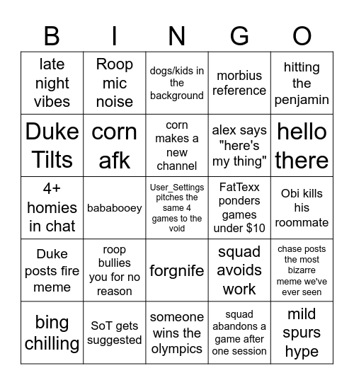 microwave bingo Card