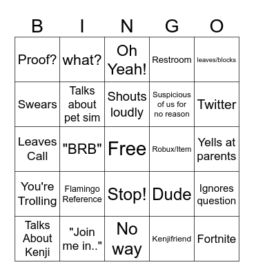 Simoner Bingo Card