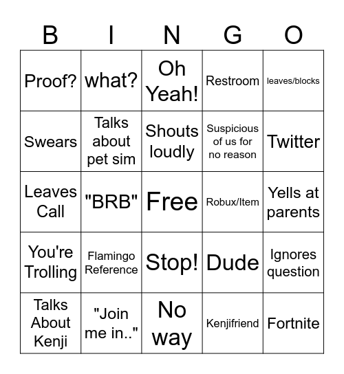 Simoner Bingo Card