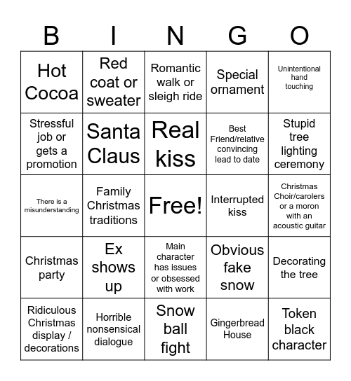 Hallmark Christmas Movie Bingo Card