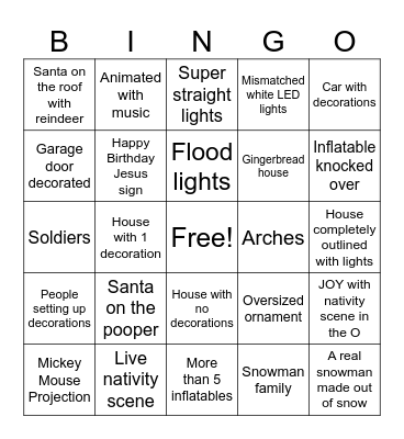 Christmas Lights Bingo Card