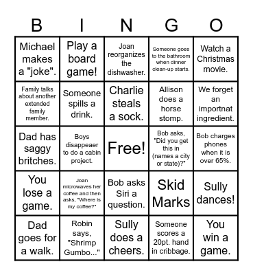 Oates Family Christmas Bingo Card