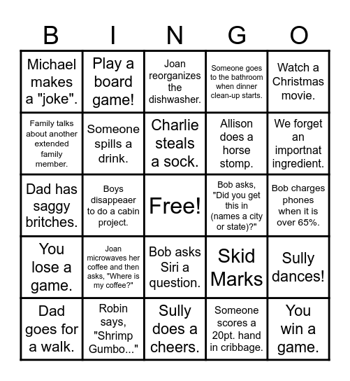 Oates Family Christmas Bingo Card