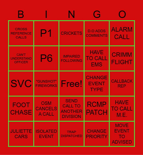 DISPATCH  CHRISTMAS BINGO Card