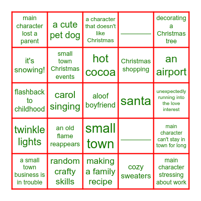 Hallmark Christmas Movie Bingo Card