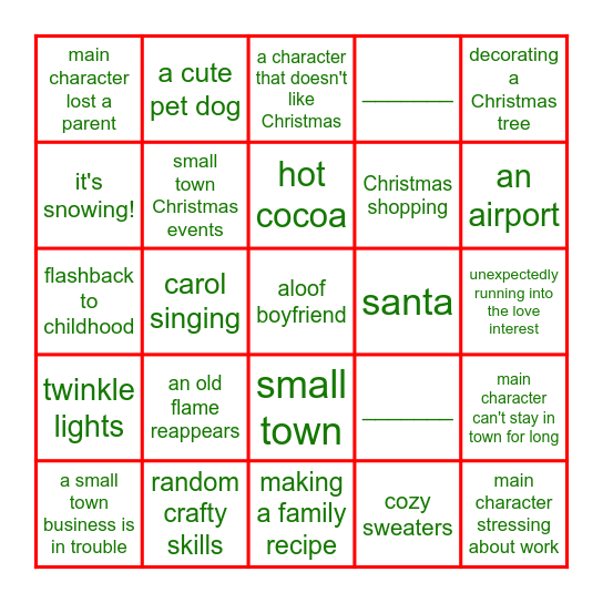 Hallmark Christmas Movie Bingo Card