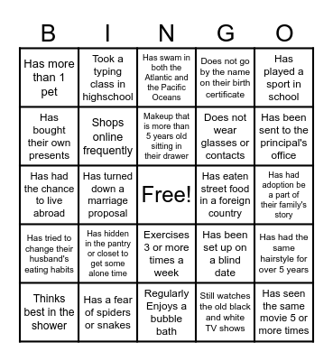 Favorite things night ice breaker Bingo Card