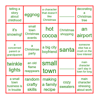 Hallmark Christmas Movie Bingo Card
