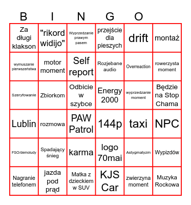 STOP CHAM BINGO Card