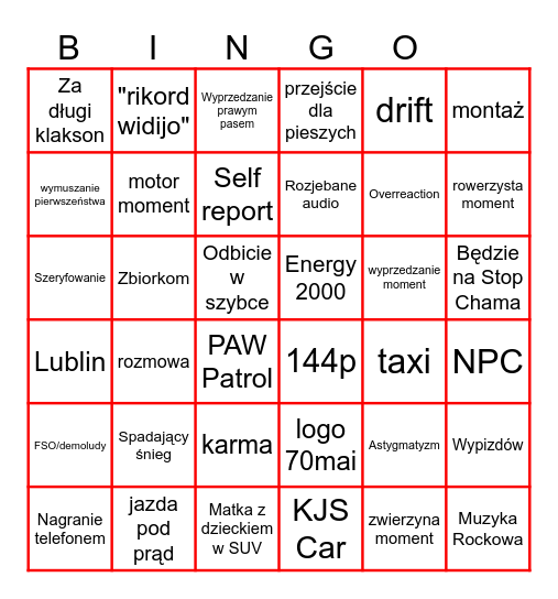 STOP CHAM BINGO Card
