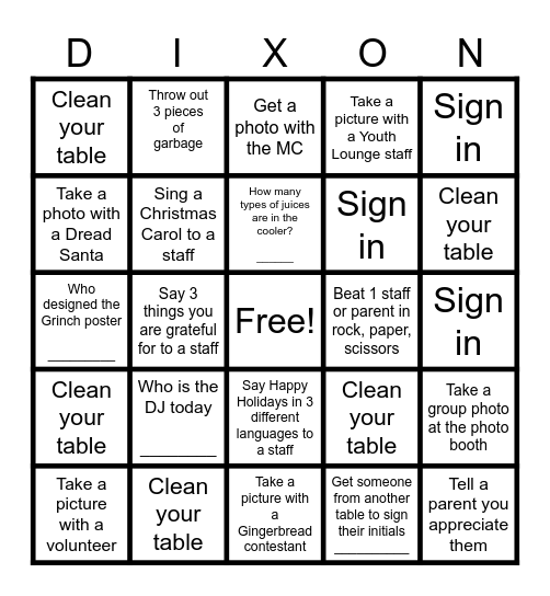 The Grinch Stole Christmas: Dixon Hall Bingo Card