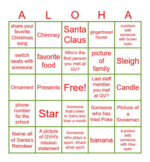 GVH Bingo Card