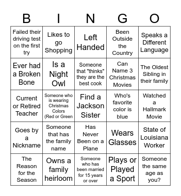 Family Bingo Card