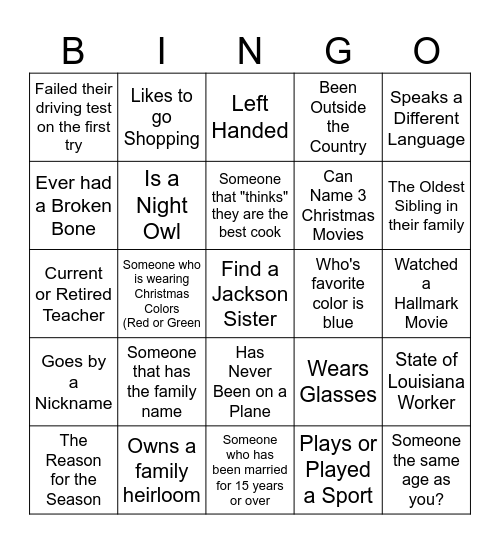 Family Bingo Card